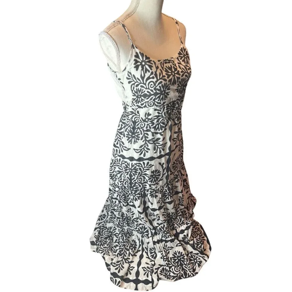 C And C California Black And White Prairie Midi Artsy Tired Spaghetti Strap Sz A